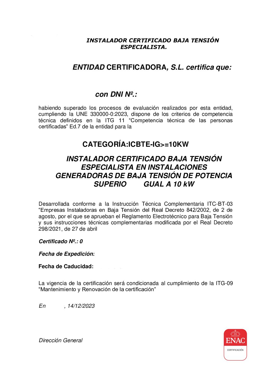 Certificado instalador eléctrico en baja tensión