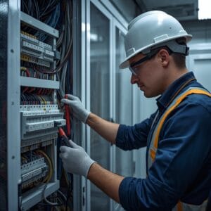 Instalador eléctrico en un cuadro eléctrico