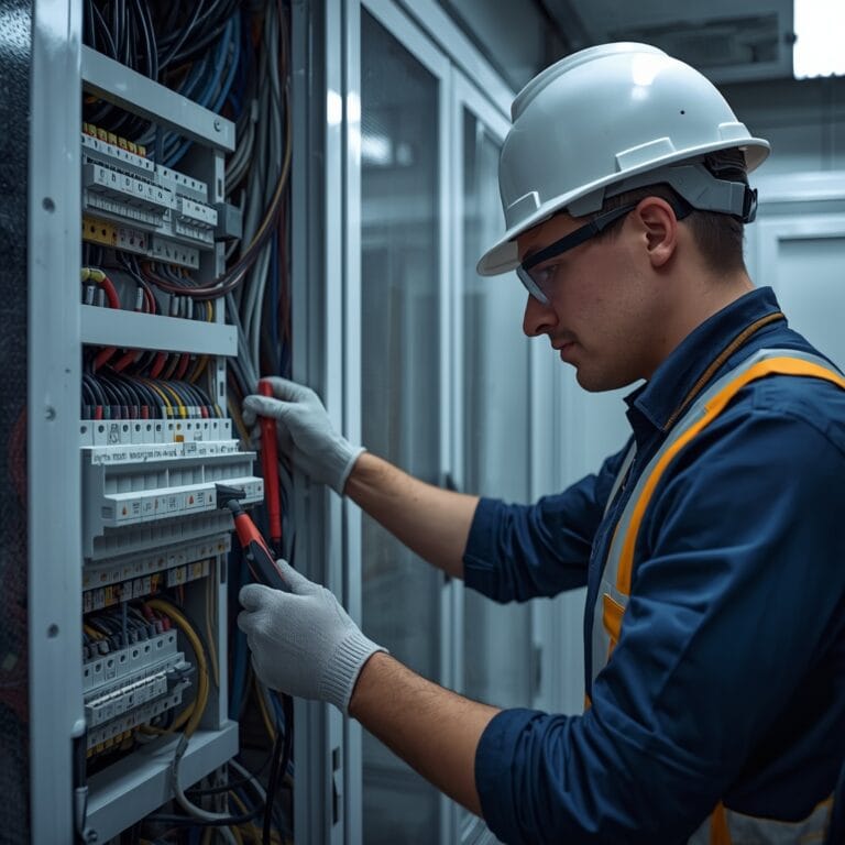 Instalador eléctrico en un cuadro eléctrico