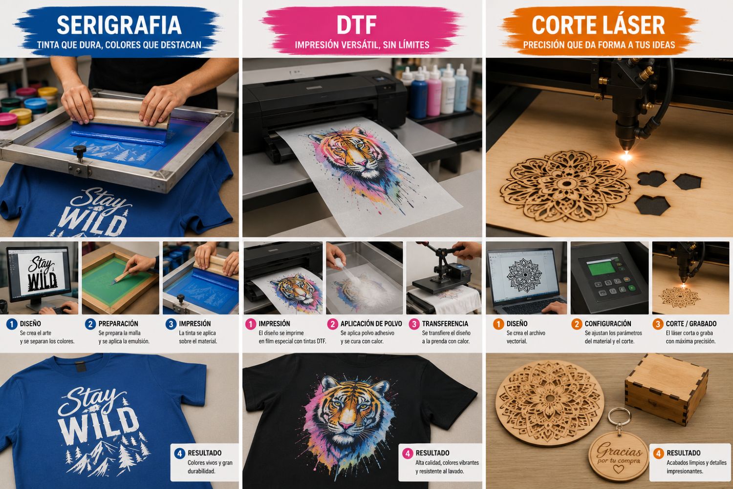 DTF, Serigrafía, Corte Láser